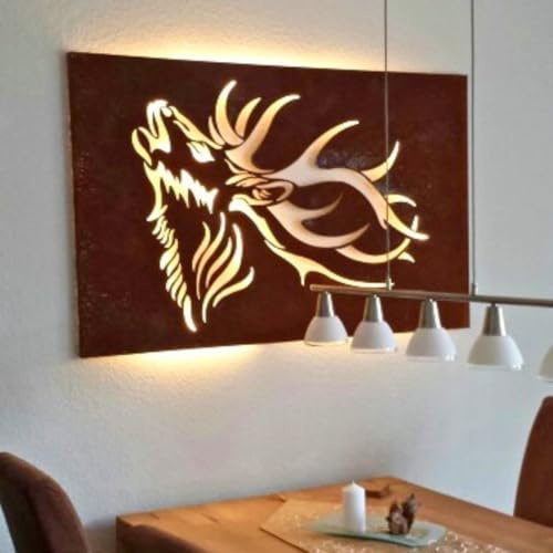 Terma Stahldesign Wandbild Hirsch röhrend 90x63 cm Roststahl mit Schutzlack Wanddeko Wohnzimmer Jagdzimmer Metall Bild Handmade Germany