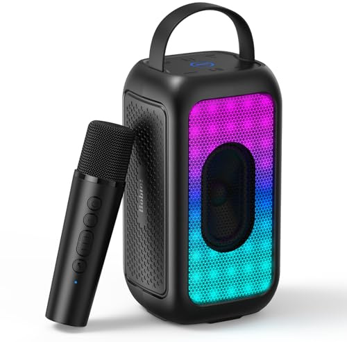 Bobtot Portable Bluetooth Speaker, 16H Playtime with Wireless Microphone | Small Karaoke Speakers Singing Machine with Microphone, Magic Sound, Echo, EQ Mode, Loud Stereo, Deep Bass, RGB Light