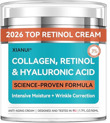 XIANUI Retinol Face Cream with Collagen & Hyaluronic Acid - Anti Aging & Firming Face Moisturizer for Women & Men - Wrinkle Reduction Night & Day Cream, 1.7 Fl Oz