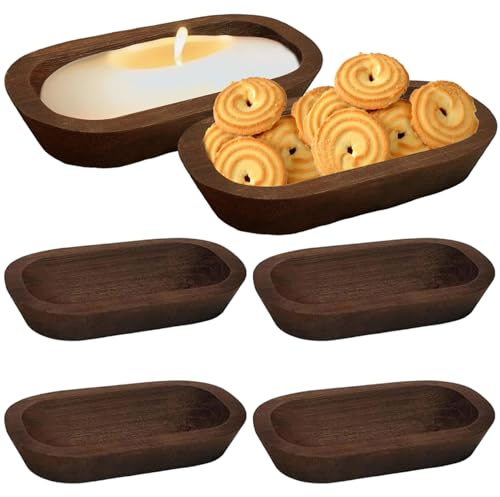 Dough Bowls for Candle Making 4Pcs Wooden Bowls for Food Bread Decor 9.8x5.9x2 Inch, Dough for Decor - for Candle Making