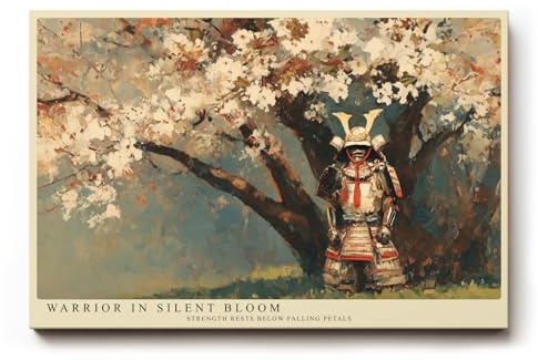 Paul Sinus Wandbild 120x80cm Samurai Unter Blühendem Baum Japanische Kunst LeinWandbild 120x80cm Asiatische Krieger Szene Wanddekoration