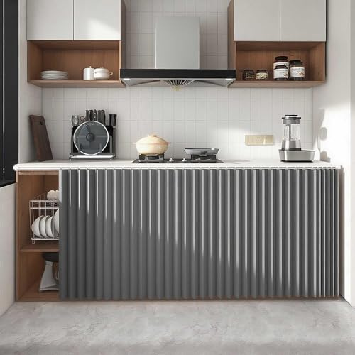 YSZBD Schiebegardine Schrank Vorhang, Schiebevorhang Für Regal Schrank Und Waschmaschine, Faltbarer Schrankvorhang Als Staubdichter Sichtschutz,Grey-W70cm/H70cm