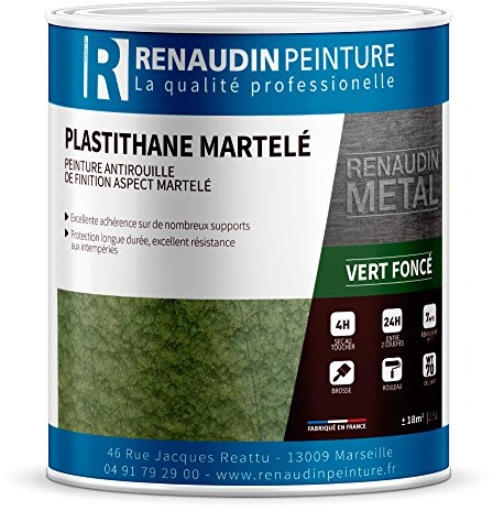 Renaudin Peinture 191205 Peinture De Décoration Métal - Effet Martelé, Vert Foncé, 2,5 L