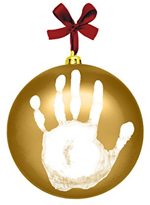 Tiny Ideas Christmas Baby's Handprint Ball Ornament, Included Paint for Baby Print, Newborrn Holiday Keepsake Gift, DIY Classic Hanging Bauble, Gold