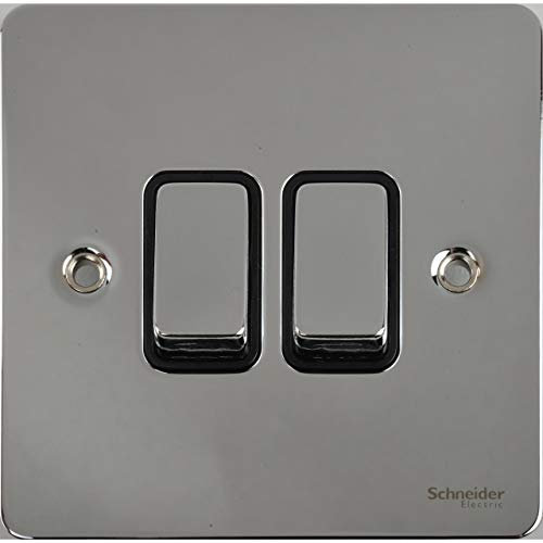 Schneider Electric Ultimate Flat Plate - Double 2 Way Light Switch, 16AX, GU1222BPC, Polished Chrome with Black Insert