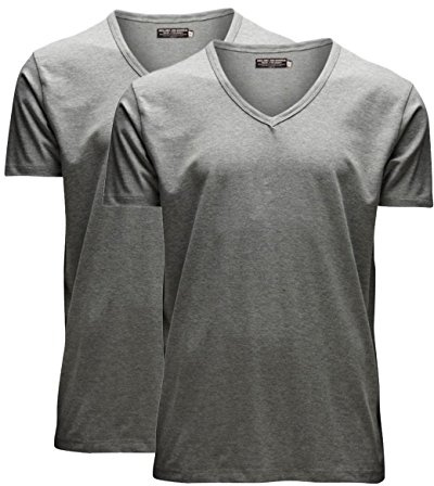 JACK & JONES Herren V-Neck T-Shirt Basic 2er Pack, Größe:M, Farbe:Light Grey Melange
