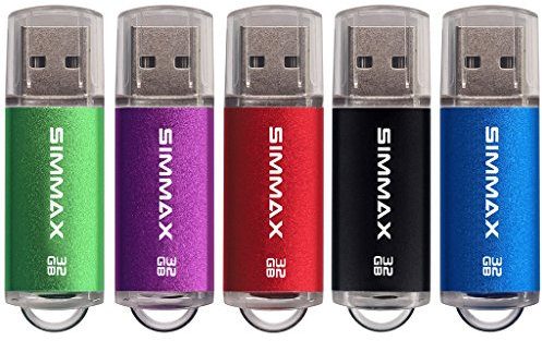 USB Stick 5 Stück 32GB USB 2.0-Flash-Laufwerke Thumb Drive Pen Drive von SIMMAX (32GB Grün Lila Rot Schwarz Blau)
