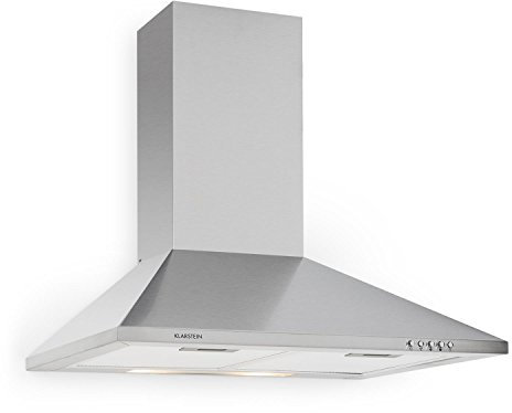 Klarstein TR60WS - Dunstabzugshaube, Abzugshaube, Wandabzugshaube, Abluft/Umluft, 60 cm breit, 3 Stufen, 310 m³/h Abluftleistung, 2 x Aluminium-Fettfilter, Edelstahl, Beleuchtung, silber
