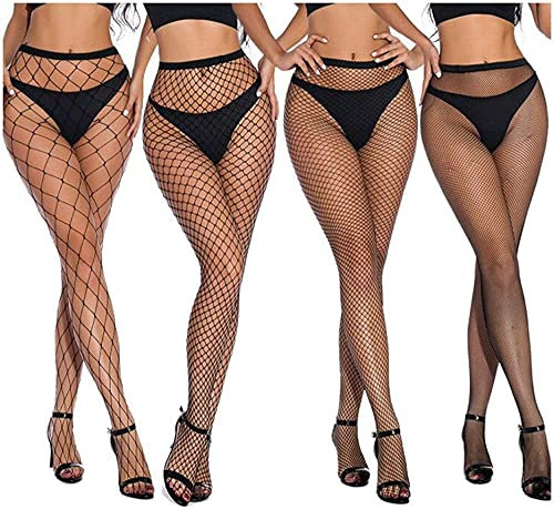 DRESHOW 4 Pares Mujeres Sexy Elástico Medias de Cintura Alta Medias de Rejilla de Calcetines Medias de Malla Pantimedias