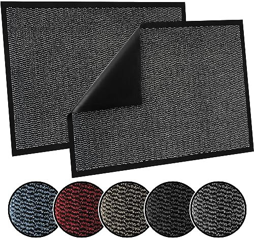 TrendMakers Door Mat Indoor & Outdoor Non-Slip Rubber Backed door mats indoor Super Absorbent Washable Dirt Trapper doormats - Durable & wrinkle-free Barrier Rug (Grey/Black - 50cm x 80cm)