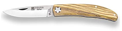 Joker Couteau Pliant, à Piston, avec Manches en Bois d'olivier, 42 grammes, Lame MOVA de 6,5 cm, NO112, Outil pour la pêche, Le Camping, la randonnée et la Chasse