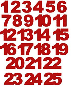 Miniblings Adventskalender Zahlen 24 25 Bügelbilder 30mm GLATT Patch Bügelbild I Kinder Bügelflicken Patches zum Aufbügeln - Flexfolie - Applikation Nähen, Farbe:rot