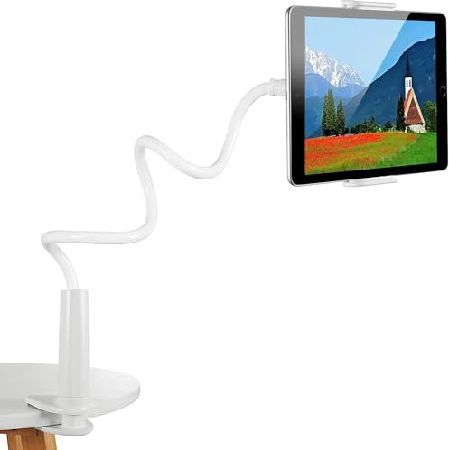 Czemo Soporte Tablet, Soporte Móvil Multiángulo Flexible con Cuello de Cisne Brazo Compatible con iPad/iPhone 4-11 Pulgadas (Blanco)