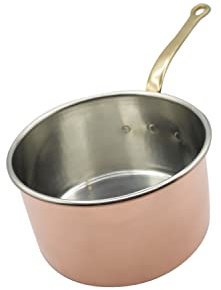 CREARTISTIC Milchkrug, Pfanne aus verzinntem Kupfer, Milchtopf, Ø 14 cm, langer Griff aus Messing, kleiner Topf, kleiner Saucepfanne, Made in Italy, handgefertigt