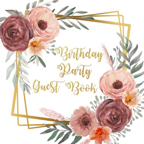 Blush and Rust Floral with Gold Frame Birthday Party Guest Book with Gift Log