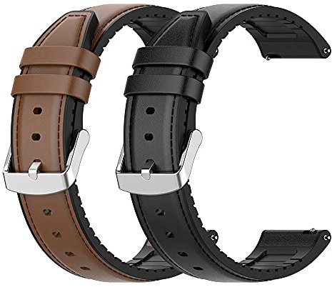 RuenTech - Cinturino in vera pelle per Ticwatch Pro 3 GPS 4G / LTE, cinturino in silicone per Ticwatch Pro 2020 GTX E2 S2, cinturino di ricambio da uomo, confezione da 2, Nero/marrone