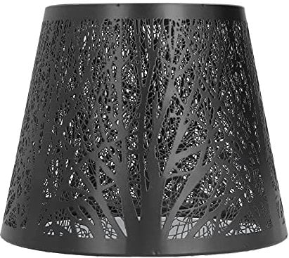 Tissting Wrought Iron Lampshade Carved Forest Tree Shaped Lamp Shade Vintage E27 Mini Decoration Light Cover for Table Lamp Bedside Lamp Floor Lamp(Black)