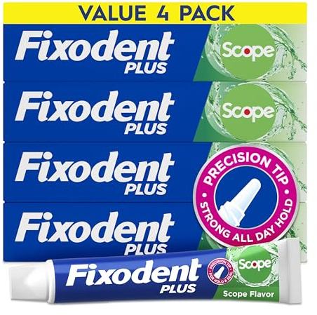 Fixodent Plus Scope Secure Denture Adhesive 2.0oz (Pack of 4) – Blue & Green