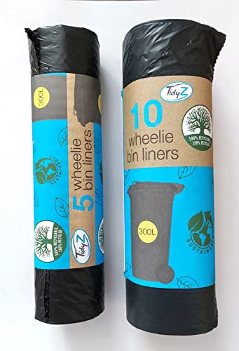 Tidyz Bolsas de basura con ruedas negras - Paquete de 15 forros - 300L