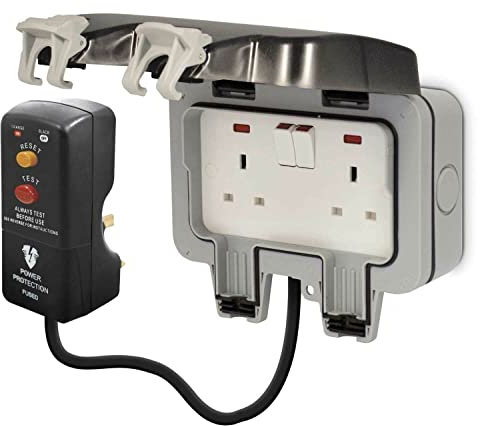Sbz Ltd 13 AMP 2 GANG Weatherproof BG Outdoor Mains Socket Power Kit RCD Protected Plug
