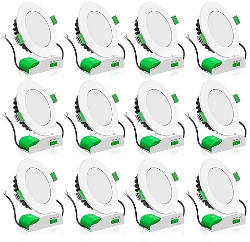 ALUSSO LED Einbaustrahler 230V Ultra Flach LED Spots Dimmbar 10W IP44 Bad Einbauleuchten Deckenspots, Warmweiß 3000K Neutralweiß 4000K Kaltweiß 5700K Einbauspots für Badezimmer Küche, 12er Set