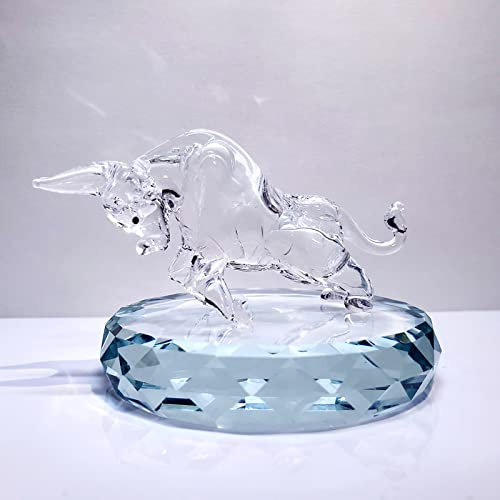 DECRZPB Corrida de toros Blanca de Cristal Hecha a Mano con Base Estatuilla de Esmalte de Colores Animal Vidrio soplado Sala de Estar Pisapapeles Regalo de cumpleaños Decoración de Mesa