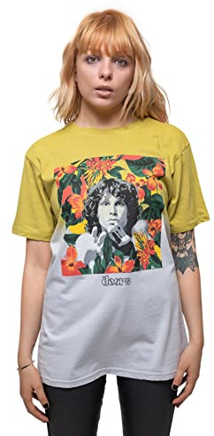 The Doors T Shirt Jim Morrison Floral Square Official Unisex Dye Wash Yellow