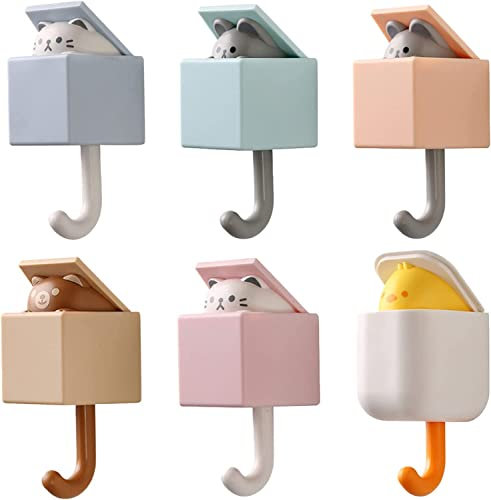 Koomuao 6 Stück Kleiderhaken kinder,Garderobenhaken Kinder,Tier Wasserfest Kinderkleiderhaken,Kleiderhaken kinder selbstklebend für Home Küche Schlafzimmer Mäntel Hüte Keys Stick Haken Kleiderbügel