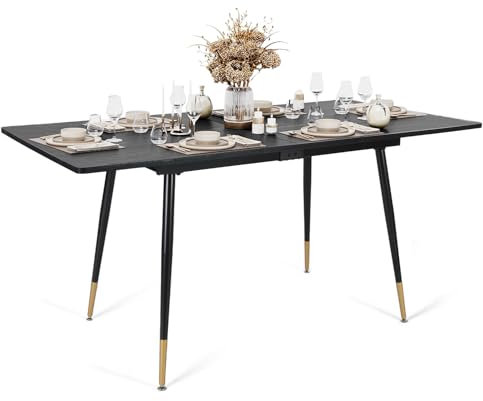 MEUBLE COSY Table de Salle à Manger Extensible 4 a 6 Personnes pour Salon Cuisine, Cadre Métallique Robuste, Style Industriel Rétro, Noir et Or, 120-160x80x75cm, Bois d'ingénierie