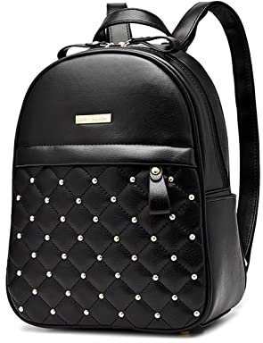 NICOLE & DORIS Rucksack Damen Leder Rucksäcke Kleine Casual Daypack Modern Damenrucksack wasserdichte Schulrucksack für Mädchen Reise Tagesrucksack mit Nieten Schwarz