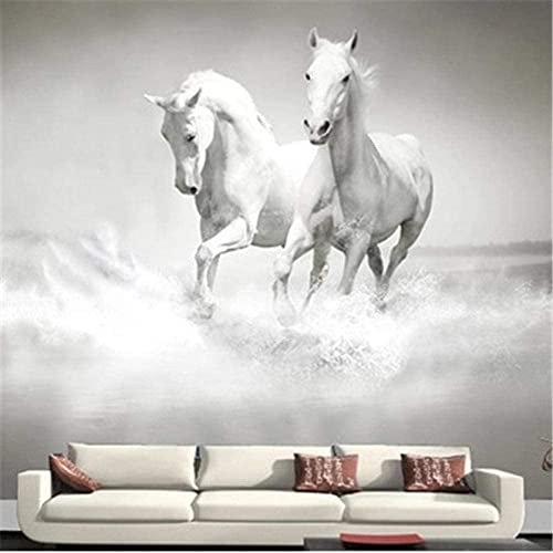 3D Mural Wallpaper For Living Room Children'S Room Bedroom Animal White Horse Background Picture Wallpaper Wall Room Peel And Stick Wall Photo Self-Adhesive Wall Poster Wall Art 400 x 280 cm (WxH)