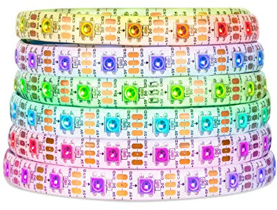 SEZO WS2812B ECO LED Streifen 5M 300LEDs DC5V Einzeln Adressierbaren SMD5050 Individuell 300 Pixel Traumfarbe Programmierbar LED Lichtband Strip Flexible IP65 Wasserdichte Weiß PCB (WS2812E)
