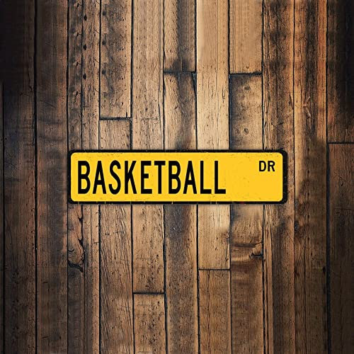 Basketball DR Vintage Metal Sign Basketball Custom Street Sign Basketball Sport Sign Basketball Player Gift for Home Cabin Front Door Outdoor Decor 3x12 Inch