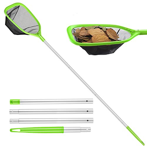 Mowend Skimmer Pool Kescher, poolreinigung kescher feinmaschig mit stab 1,14M Langer Aluminiumstange, Tief Kescher mit 4pcs Stange für Pool, Spa, Teiche, Whirlpools - Grün