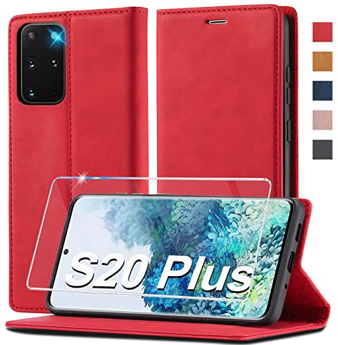 Handyhülle für Samsung Galaxy S20 Plus Hülle Leder [Mit S20 Plus Schutzfolie] für Samsung Galaxy S20 Plus 5G Hülle Klappbar Leder Flip Wallet Stoßfeste Case Schutzhülle Klapphülle für Samsung S20 Plus