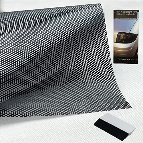 VT Supplies 30CM x 106CM Headlight Tint Perforated Mesh Film Like Fly Eye + Squeegee Tool