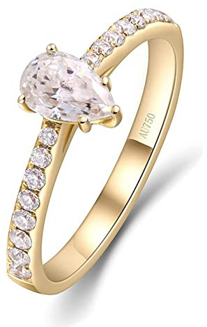 Ayoiow Ringe Verlobung Damen, Ehering Damen Gold 585 Echtgold mit Tropfen Moissanit 0.5ct Ringe Weiß Größe 48 (15.3)