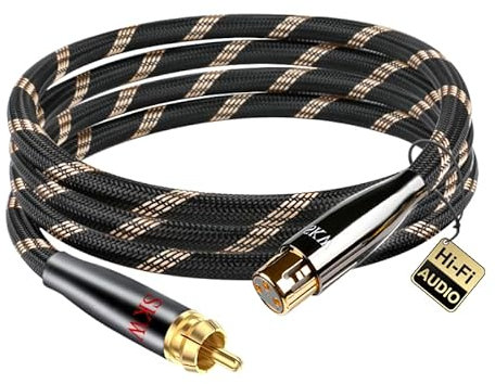 SKW Audiophile Câble en cuivre haute pureté RCA mâle vers XLR femelle, Haute Qualité, Tissage en nylon, OD:8.0mm- 1.5 mètre