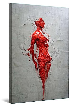 Startonight Bilder Rote Frau in der Mauer - Leinwandbilder Moderne Kunst - Abstrakte Wanddeko Kunstdrucke, Wandbilder XXL Wohnzimmer Groß Wand Bild 80 x 120 cm, Tag Nacht Elegante Geschenkidee