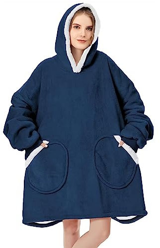 Kuscheldecke mit Ärmeln, Warmer und Kuscheliger Hoodie Decke Sweatshirt, Decke mit Ärmeln und Kapuze für Frau, Flauschige Sherpa TV-Decke mit Ärmeln, Tragbar Ganzkörperdecke