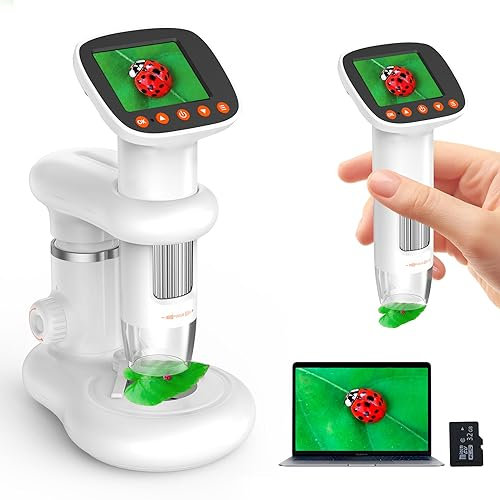 IMICHI Microscopio bambini con schermo-1000X grande immagine HD di ingrandimento, scomparto unico dell'insetto, regalo perfetto per i bambini, microscopio digitale portatile, microscopio portatile