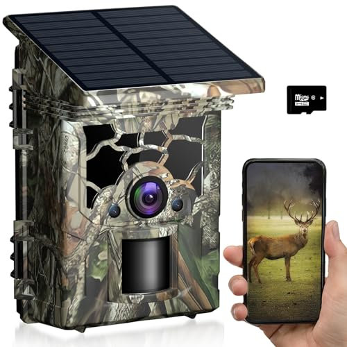 HAOYAO Solar Wildkamera 4K 46MP mit WLAN Bewegungsmelder Nachtsicht IP66 Wasserdicht Jagdkamera 0.3s Schnelle Trigger mit 32G Speicherkarte für Jagd Überwachung von Wildtieren Wildbeobachtung