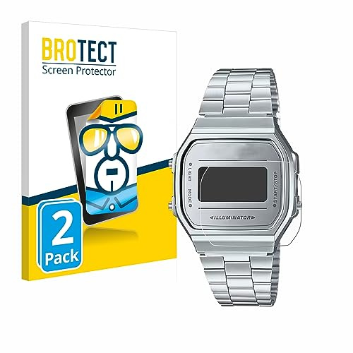 BROTECT Schutzfolie für Casio A168WEM-7EF | 2 Stück Transparenter Displayschutz Made in Germany Klare Displayschutz-Folie Clear Einfache Montage Case-Friendly