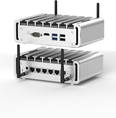 FANPEEC Mini Firewall Appliance mit 6x2,5G I225-V Gigabit LAN, Celeron J4125 Firewall Router PC, 16GB RAM 512GB SSD, Lüfterlos Mini PC Industrie PC, AES-NI, HD, USB, COM, SIM, Mini Server VPN Router