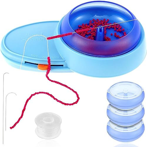 Clay Bead Spinner Kit, Electric Bead Spinner for Jewelry Making, Automatic Clay Beads Bowl with Big Eye Needles String/Thread/3 Bowls for Bracelets Jewelry Necklace