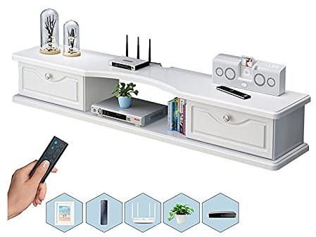 SORVA 100/120/140 cm weißer TV-Schrank, schwebendes TV-Ständer-Komponentenregal, Media Activity Entertainment Center, TV-Tisch für Wohnzimmer/Schlafzimmer (Größe: 140 cm)