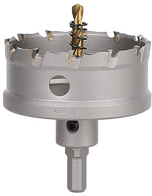 Vearter 75mm Hartmetall Lochsäge, Lochbohrer Bohrer mit Zentrierbohrer, Hartmetallbohrer für Metall, Edelstahl, Baustahl, Aluminium, Kupfer, Eisen, Kunststoff, Glasfaser