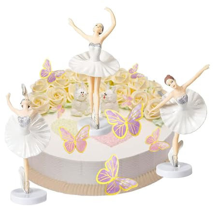 Shnmin 3 Pezzi Decorazione per Torta di Compleanno da Ballerina, 20 Pezzi Farfalla Compleann Decorazioni, Ballerina Decorazioni Torta, per Compleanni, Banchetti, Feste, Natale