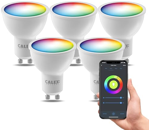 CALEX Smart LED Spot, GU10, PAR16, RGB-Farben & kalt- bis warmweiß Licht, dimmbar, WLAN App- & Sprachsteuerung, 5er Pack