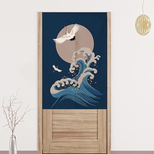 Noren Style Chinoise Rideau de Porte Style Japonais Fenêtre Rideaux Panneau Tenture Tapisserie Traditionnel Imprimé Coton Lin Décoration de Porte Tapisserie Décoration marron bleu 70 x 150 cm